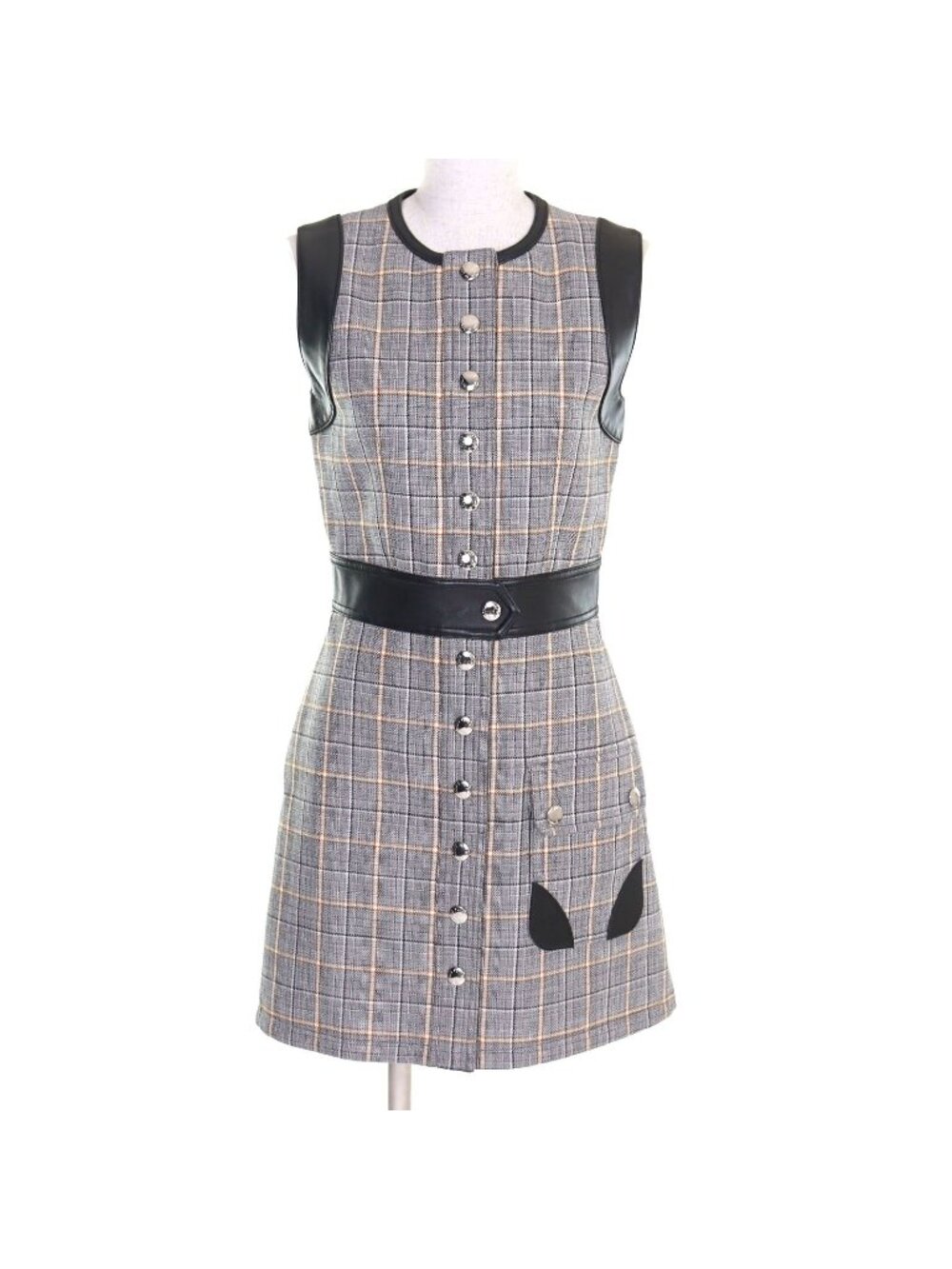 Louis Vuitton Logo Button LV Tweed Leather Paneled Dress 34